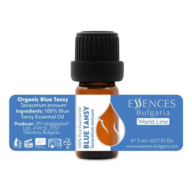 Organic blue Тansy essential oil (5ml) label