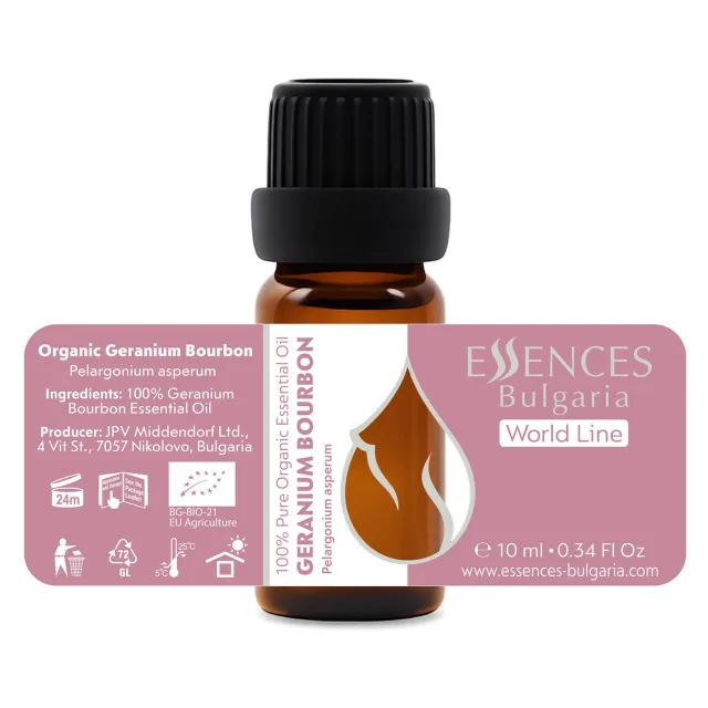 Organic bourbon geranium essential oil (10ml) label