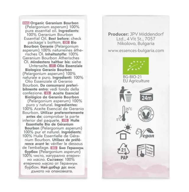 Organic bourbon geranium essential oil (10ml) sides