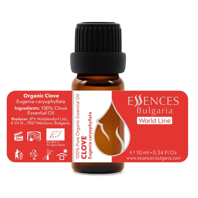 Organic clove essential oil (10ml) label