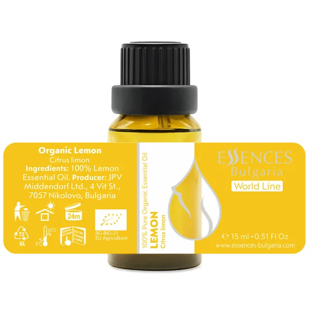 Organic lemon essential oil (15ml) label