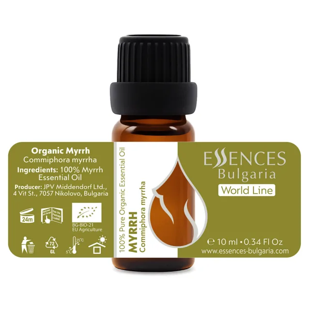 Organic myrrh essential oil (10ml) label