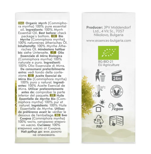 Organic myrrh essential oil (10ml) sides