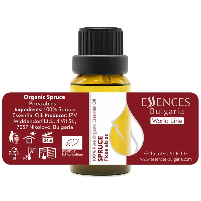 Organic norway spruce essential oil (15ml) label