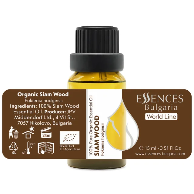 Organic siam wood essential oil (15ml) label