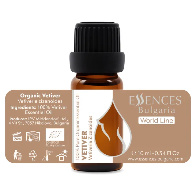 Organic vetiver essential oil (10ml) label