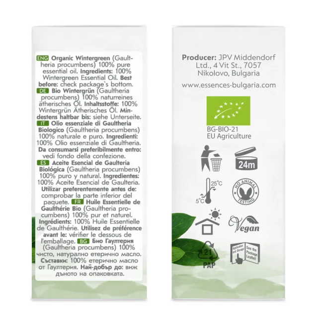 Organic wintergreen essential oil (15ml) sides